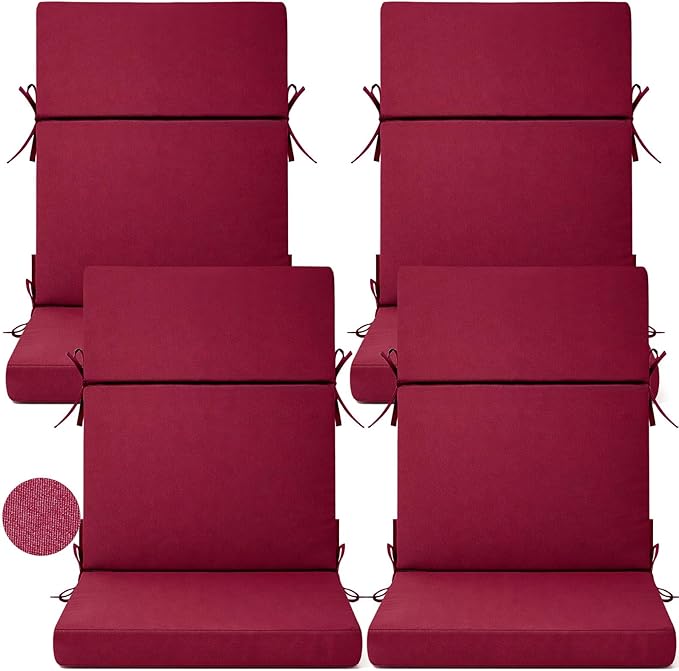 4 Pack Outdoor High Back Chair Cushion, 44 x 20 inches Patio Chair Cushions Waterproof Rocking Cushions Indoor Furniture Seat Pad, Weather Resistant (Solid,Hot Pink)