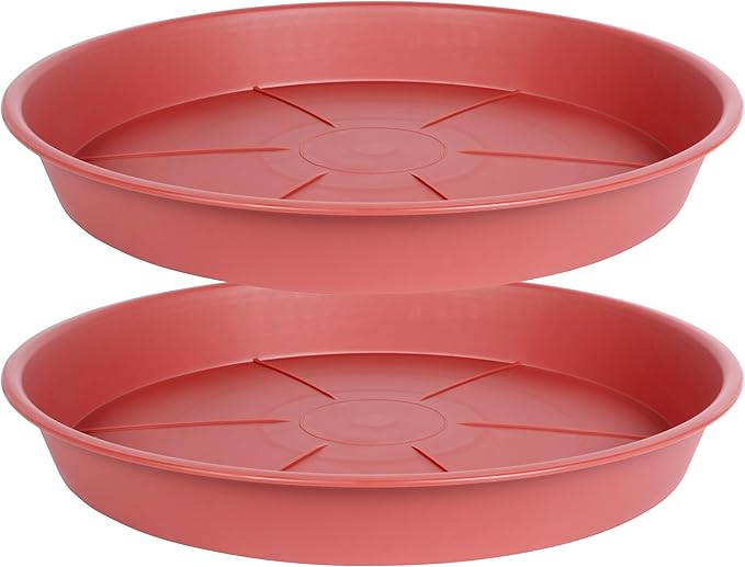 2 Pack of Plant Saucer Tray 17 inch, Heavy Duty Plastic Pot Plant Drip Trays Saucers for Indoors Outdoor, Plant Water Tray for Planters 15-17" (17", Clay)