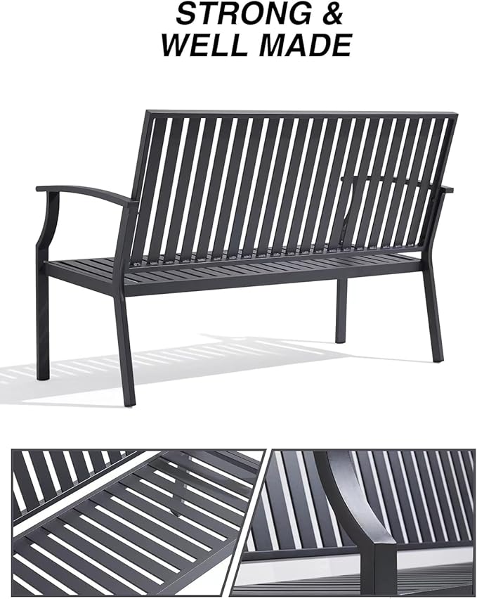 52" Outdoor Bench Garden Bench, Weatherproof Anti-Rust Heavy-Duty Outside Benches Clearance, Aluminum Metal Bench for Front Porch, Patio, Park (Dark Grey)