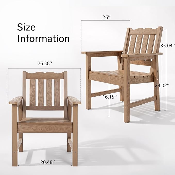 Stoog Patio Chair, All-Weather Outdoor Chairs with 400 lbs Weight Capacity, Looks Like Real Wood, for Patio, Deck, Pool and Backyard, Teak
