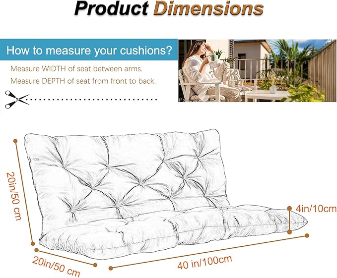 2-3 Seat Swing Replacement Cushion, Outdoor Bench Cushions with Backrest Thicken 4", Patio Furniture Garden Porch Loveseat Glider Pad Anti-Fading Waterproof (Sky Blue, 40x40in)