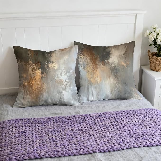 Abstract Pillow Covers 18x18 inch Set of 4, Grey Gold Metallic Modern Throw Pillow Covers Cushion Case for Home Farmhouse Couch Sofa Bed Indoor Outdoor Decor