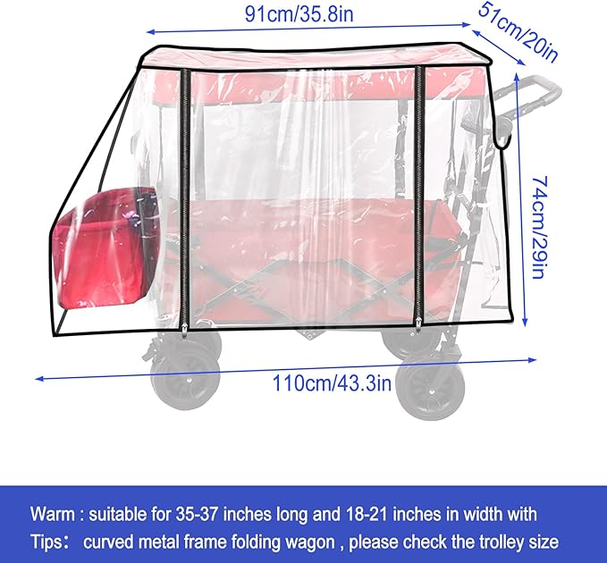 Wagon Cover for Rain, Universal Wagon Rain Cover, Waterproof, Transparent PVC, Folding Canopy, Stroller Trolley Cart Accessory for Outdoor Garden Camping Picnic