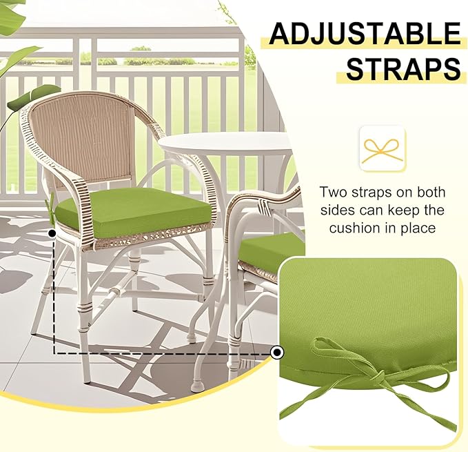 downluxe Outdoor Chair Cushions Set of 4 for Patio Furniture, Water-Resistant Patio Chair Cushions with Ties, High Density Foam Outdoor Seat Cushion, 17" X 16" X 2", Sage Green