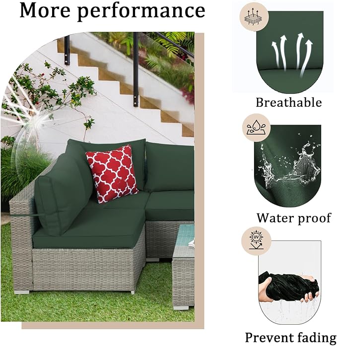 14 Pieces Outdoor Sectional Replacement Cushions for Patio Furniture, 4in Thick Outdoor Sofa Cushions for 6 Seat, Waterproof Deep Seat Couch Patio Cushion Set (Ink Green)