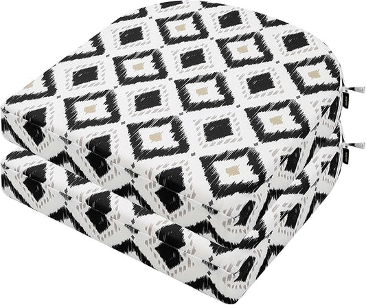 idee-home Outdoor Chair Cushions Set of 2, Thick 17" x 17" x 3" Outdoor Seat Cushions Patio Furniture Waterproof with Ties, Dining Pads