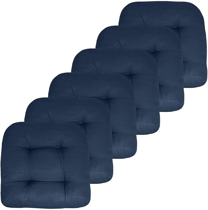 Sweet Home Collection Patio Cushions Outdoor Chair Pads Premium Comfortable Thick Fiber Fill Tufted 19" x 19" Seat Cover, 6 Pack, Navy Blue