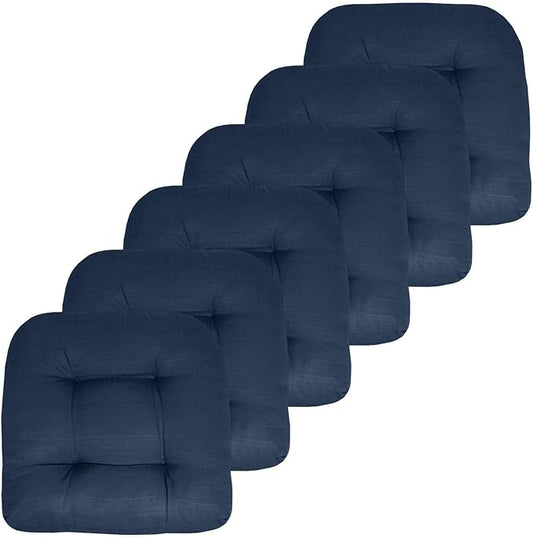 Sweet Home Collection Patio Cushions Outdoor Chair Pads Premium Comfortable Thick Fiber Fill Tufted 19" x 19" Seat Cover, 6 Pack, Navy Blue