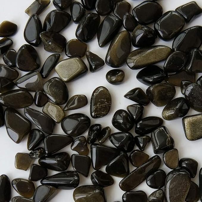 IMALY Gold Obsidian Tumbled Chips Stone Polished Crushed Healing Crystal Quartz Pieces Irregular Shaped Stones for Home Decorative Stones Vases Plants Succulents 0.5lb