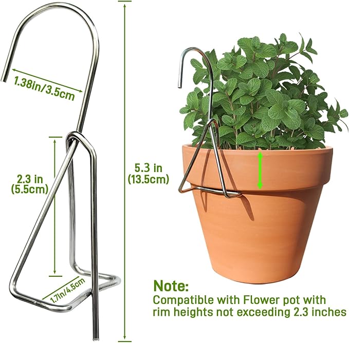 10 Packs Terracotta Pots Hanger Hooks,Sturdy Thick Stainless Steel Plant Hanger,Flower Pot Holders for Clay Pots,Wall and Fence Mounted Plant Hanging Holder for Terra Cotta Pot(Vertical Hang,10Pack)