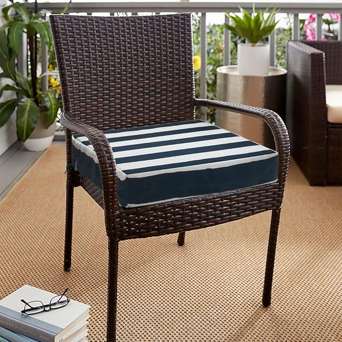 Magpie Fabrics Indoor Outdoor Cushion Cover Replacement 2 Pack, NO Insert! Water Repellent Slipcover with Ties Christmas Decor for Patio Garden Chair Seat Sofa Bench Wicker(Navy White, 22x20x4 Inch)