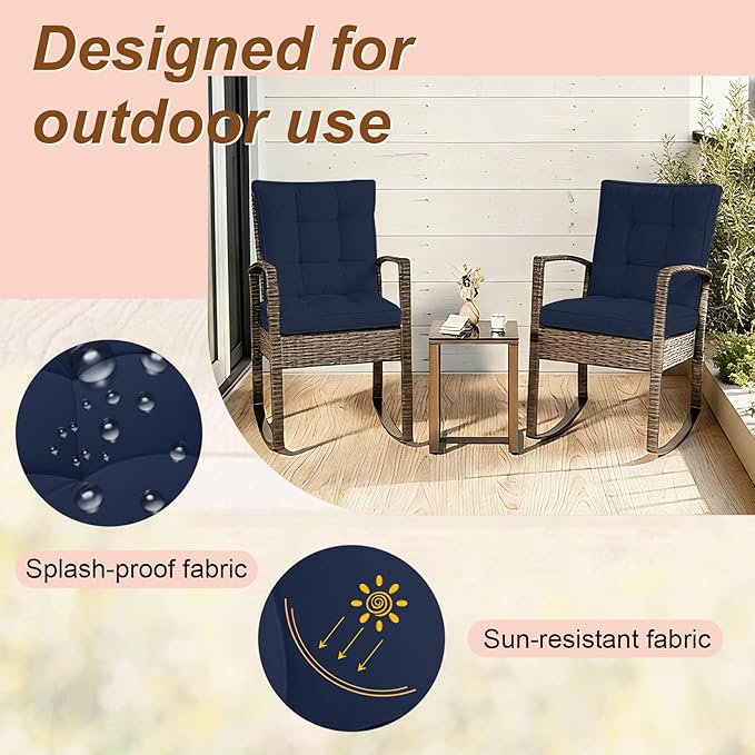 2 Piece Outdoor Patio Chair Cushions, Fade Resistant Outdoor Cushions for Patio Furniture, 6 inch Thickened Rocking Chair Cushions Set (Navy Blue, 24x24x6 inch - 2 Pieces)