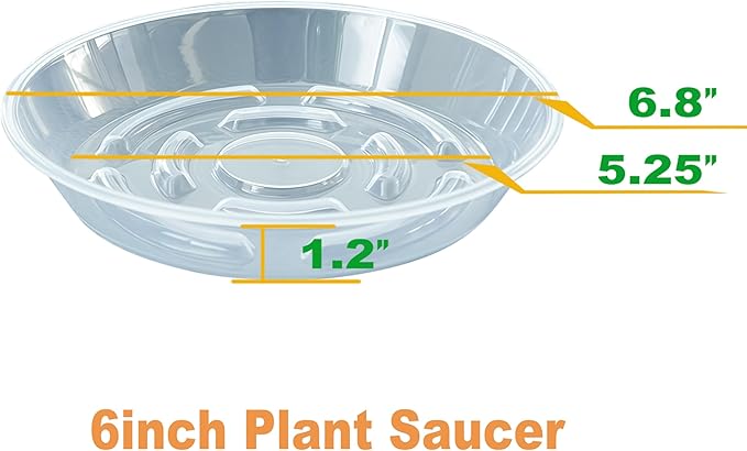 6 Packs Plant Saucer, Clear Pot Tray 6 8 10 12 14 Inch Plastic Flower Planter Saucers and Drip Trays for Indoors Outdoors, Heavy Durable Plant Plate Water Catcher (6 Inch)