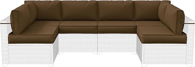 14-Piece Outdoor Cushions for Patio Furniture Thick Outdoor Chair Cushions 5" Foam High-Density Water-Resistant Deep Seat Cushion for 6-Seat Sectional Sets Liner&Cover Chocolate