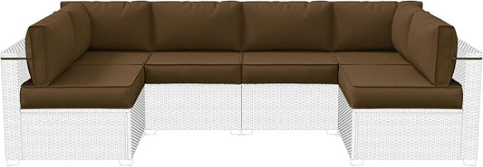 14-Piece Outdoor Cushions for Patio Furniture Thick Outdoor Chair Cushions 5" Foam High-Density Water-Resistant Deep Seat Cushion for 6-Seat Sectional Sets Liner&Cover Chocolate