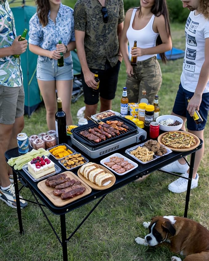 3 ft Folding Table with Adjustable Height (16.5" & 26"), Black Metal Mesh Table with Carry Handle, Portable for Camping, Tailgating, BBQ, Picnic & Indoor, Fits 3–6 People, 7.5 lb, Supports 66 lb