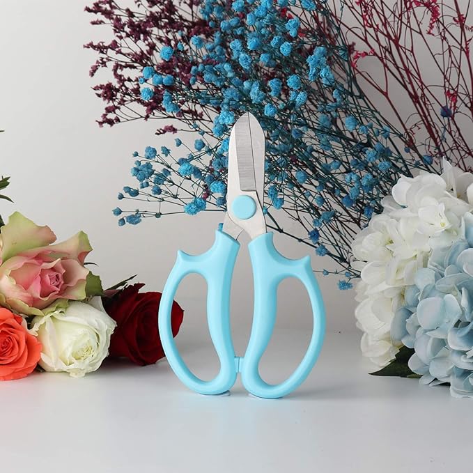 Garden Pruning Shears Scissors with Comfort Grip Handle, Premium Steel Professional Floral Scissors, Perfect for Arranging Flowers, Pruning, Trimming Plants, Gardening Tool (Blue)