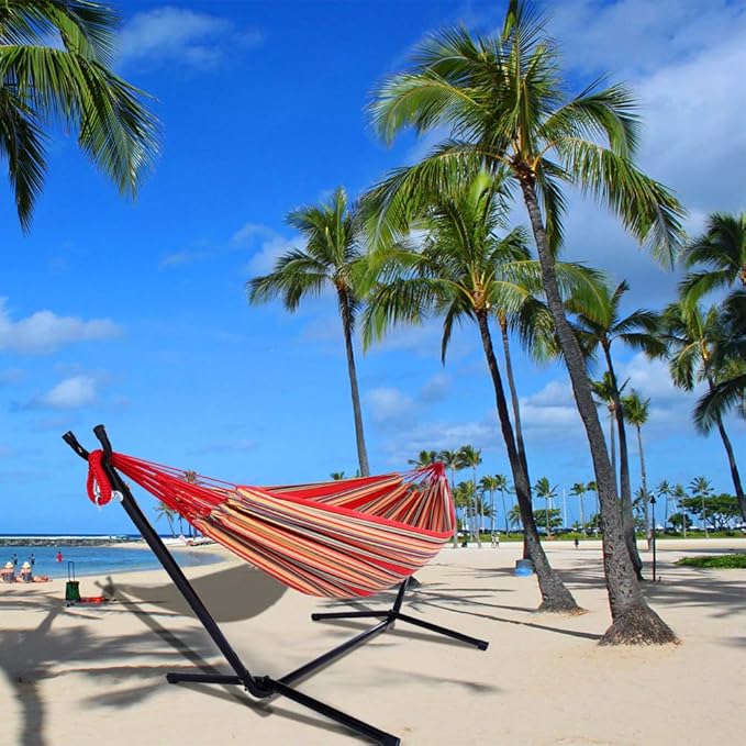 Portable Outdoor Polyester Hammock Set,Single Person Brazilian Hammock,Garden Cotton Hammocks,Indoor Swing Hammock Chair,with Stand & Carry Bag,for Outside Patio Porch Poolside Backyard (Red)