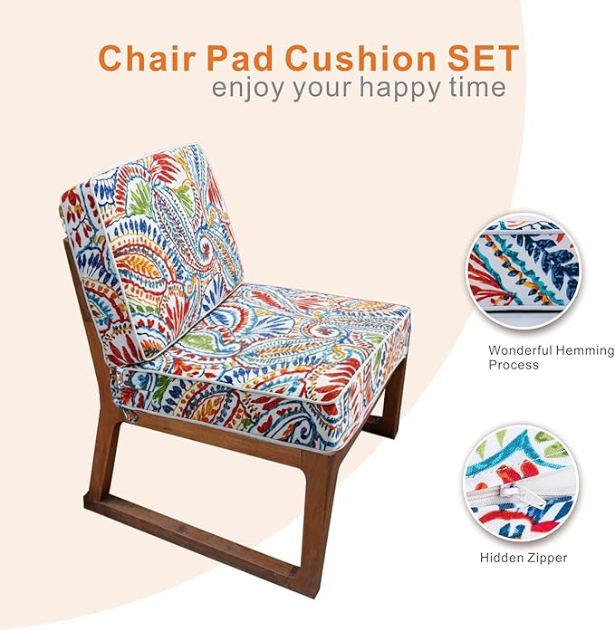 JMGBird Outdoor Chair Cushions Set of 2-22x22 Water Resistant Paisley Pattern Seat Cushions with Ties for Patio Furniture