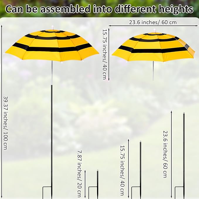 4 Pack Plant Umbrellas for Outdoor Plants, Upgraded Joints-enhanced Wind Resistance, Adjustable Height, Large Garden Umbrella Shade for Potted Plants Bed Flower Pot(Bee)