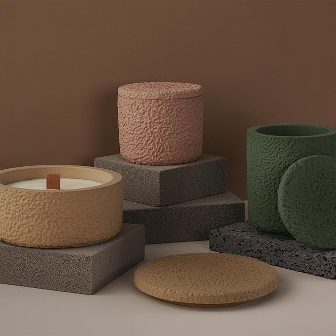 Storage Box With Lids, Silicone Jar Molds Set, Creative Vessels Pot Molds, Concrete Round Stripe With Cover Bottle Making Moulds for Candle Holder Storage (D-Rough Tall)
