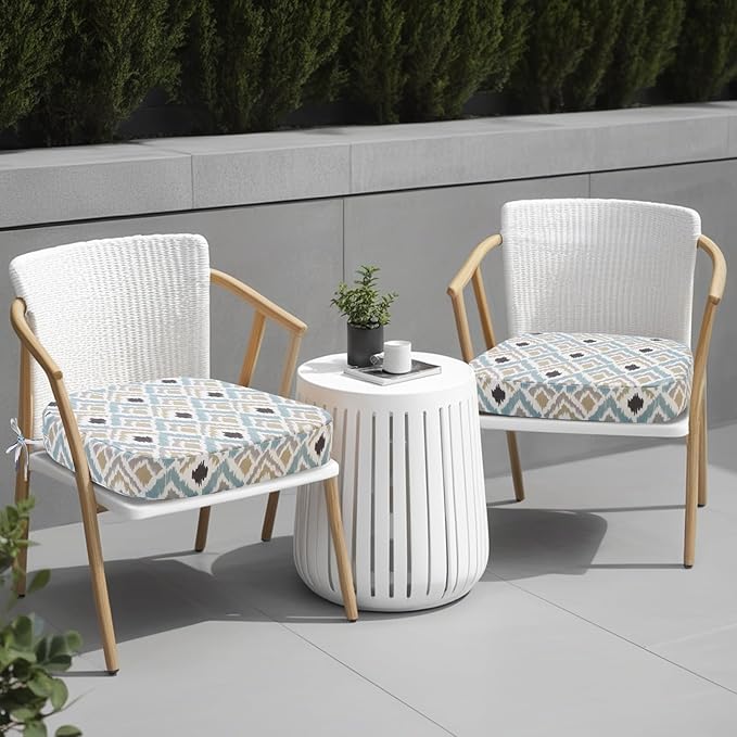 idee-home Outdoor Chair Cushions Set of 2, 19" x 19" x 3" Thick D-Shaped Patio Furniture Outdoor Seat Cushions Waterproof with Ties, Dining Pads