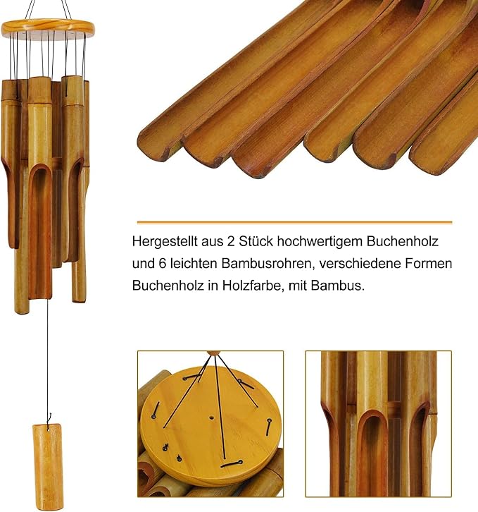 Bamboo Wind Chimes Outdoor,Wooden Wind Chimes with Melody Deep Tone,30" Classic Zen Garden Windchime for Relaxation, Grace.Home Décor for Patio, Garden or Indoor(FSC Certified)
