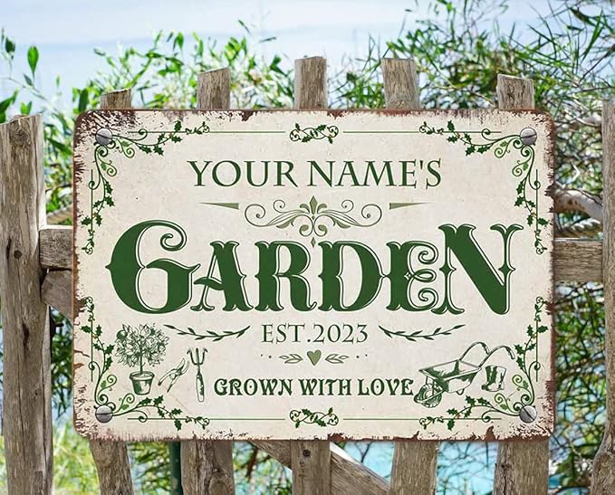 Personalized Metal Signs with Name Made in USA Custom Vintage Garden Sign Waterproof Vintage Decorative Metal Print for Wall Decor Customized Home Garden Ideas Gifts Artwork Prints for Yard Ourdoor