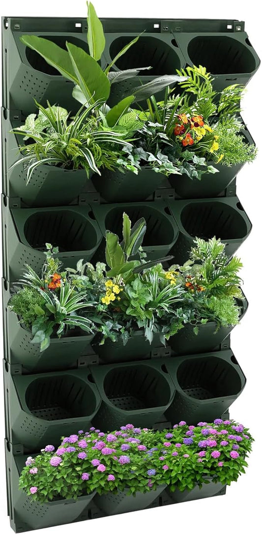 2 PCS Self-Watering Wall Planter, Wall-Mounted Vertical Garden Planter with 36 Pots for Indoor Outdoor Flowers Vegetables Herbs (Army Green)