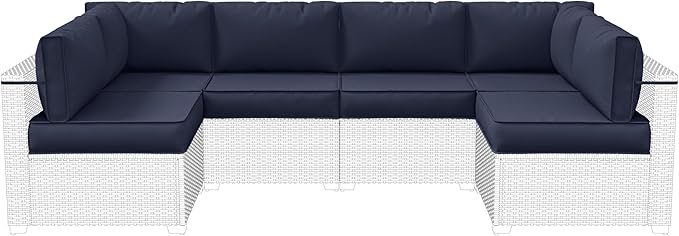 14-Piece Outdoor Cushions for Patio Furniture Thick Outdoor Chair Cushions 5" Foam High-Density Water-Resistant Deep Seat Cushion for 6-Seat Sectional Sets Liner&Cover Navy Blue