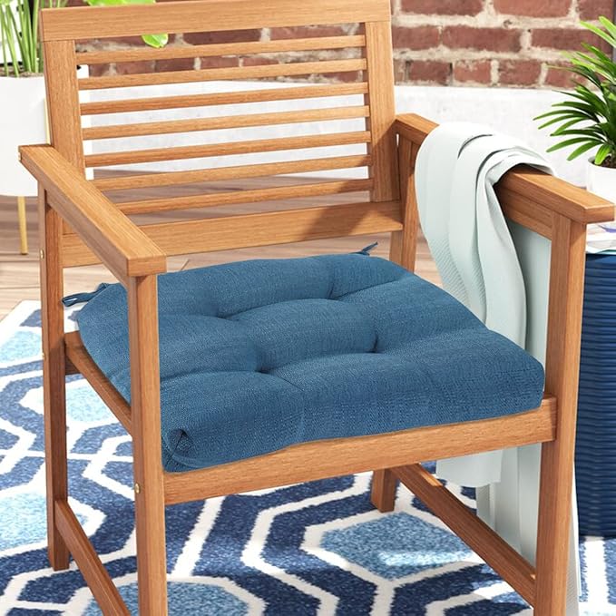 FUNHOME Outdoor Chair Cushions 19 x19 Inch,Water Resistant Tufted Seat Cushions 19",Reversible,Weather Resistant,Rounded Back Wicker Chair Cushion for Patio Garden Furniture(Light Blue)