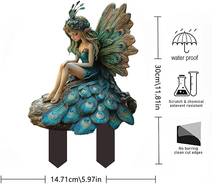 JOYO 11.8''Bohemian Fairy Flower Pot Decoration,Fairy Garden Planter Accessories,2D Acrylic Ground Plug,Fairy Pumpkin Angel Garden Stake for Pot Plants and Garden Yard Lawn Décor (P19)