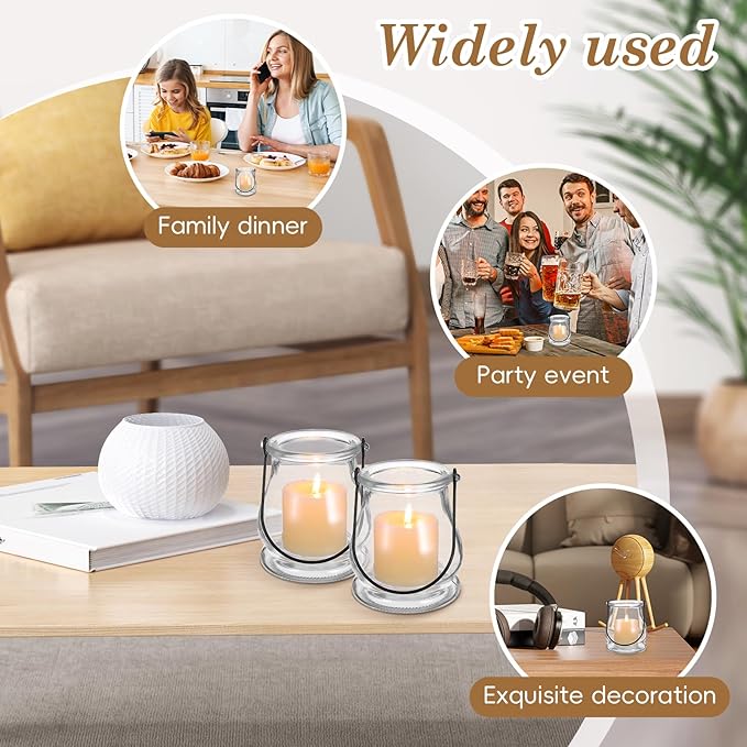 Cabilock Candle Holder with Handle 4-Pack Glass Tea Light Candle Stands Indoor Outdoor Home Decor for Weddings Parties Succulents Hydroponic Planters