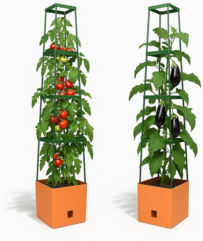 Bio Green Maxitom - 1.5 m Trellis for Climbing Plants - Plant Support for Climbing Plants, Vines, Vegetables, Tomatoes - Garden Trellis - Planter Box with Trellis - 2 Pack Plant Towers - Terracotta