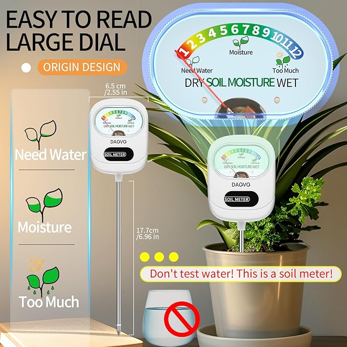 Soil Moisture Meter, Plants Moisture Meter Upgraded-Large Screen-Soil Hygrometer with Light- Plant Water Meter for Indoor and Outdoor Hous Plants, Garden, Farm, Lawn Soil Tester-Snowhite