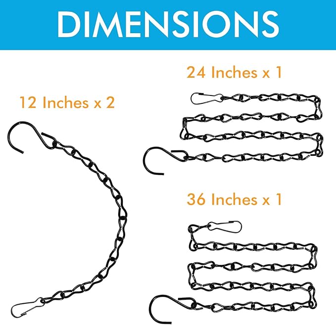 4 Pack 12, 24 and 36 Inches Hanging Chain for Bird Feeders, Planters, Birdbaths, Billboards, Lanterns, Chalkboards, Decorative Ornaments (Combo 4pc)