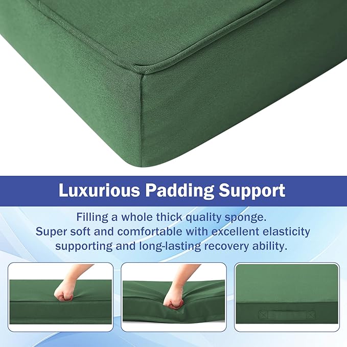 Patio Chair Cushions, 19" x 19" x 3" Outdoor Chair Cushions Set of 4, Waterproof Outdoor Cushions for Patio Furniture, Outdoors Seat Cushions Set of 4 with Handle and Ties, Forest Green