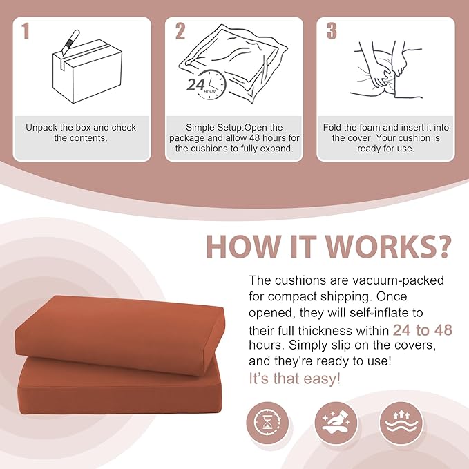 7-Piece Patio Furniture Cushions Set, Replacement Outdoor Cushions for 4-Seat Patio Sectional, Waterproof & Fade Resistant Deep Seat Cushion for Outdoor Sofa, Spice