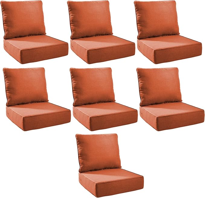 Outdoor Cushion Set for Furniture Patio Furniture, UV Resistant, Water Resistant - 6 Inch Thick Foam Garden Cushions– 24x24 Inch Patio Seat Covers for Chair/Sofa/Couch | Orange | 7-Pack |
