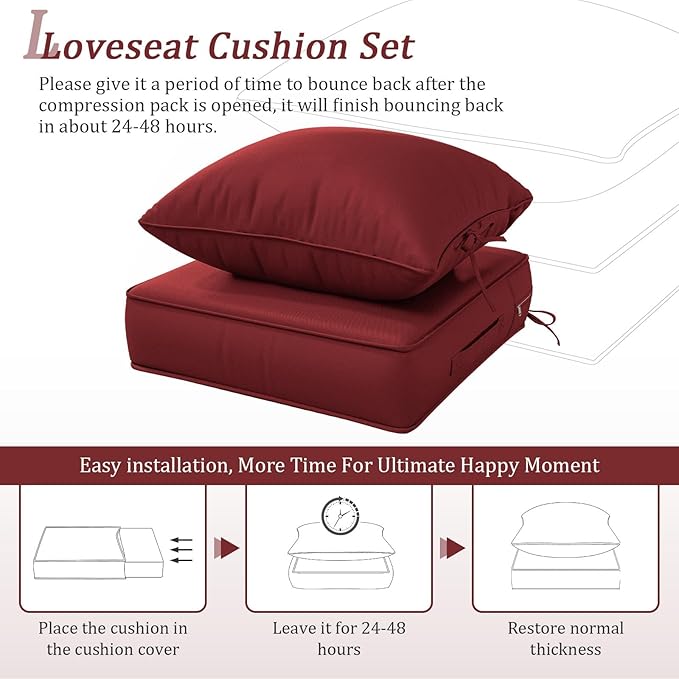 Outdoor Patio Chair Cushions Set 24 L X 24 W X 5 H Waterproof & Fade Resistant Deep Seat and Back Cushions with Removable Covers Outdoor Seat Cushion Set for Chairs and Sofas