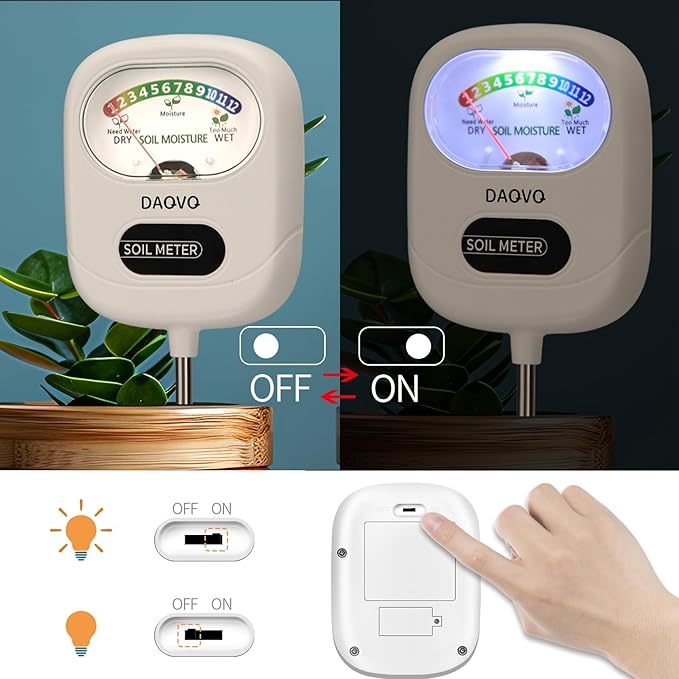 Soil Moisture Meter, Plants Moisture Meter Upgraded-Large Screen-Soil Hygrometer with Light- Plant Water Meter for Indoor and Outdoor Hous Plants, Garden, Farm, Lawn Soil Tester-Snowhite