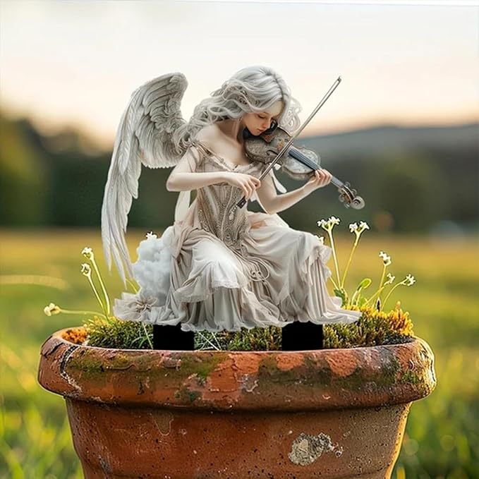 JOYO 11.8''Bohemian Fairy Flower Pot Decoration,2D Acrylic Ground Plug,Fairy Garden Planter Accessories,Fairy Pumpkin Angel Garden Stake for Pot Plants and Garden Yard Lawn Décor (F)