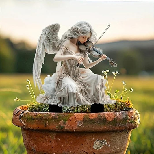 JOYO 11.8''Bohemian Fairy Flower Pot Decoration,Fairy Garden Planter Accessories,2D Acrylic Ground Plug,Fairy Pumpkin Angel Garden Stake for Pot Plants and Garden Yard Lawn Décor (P06)