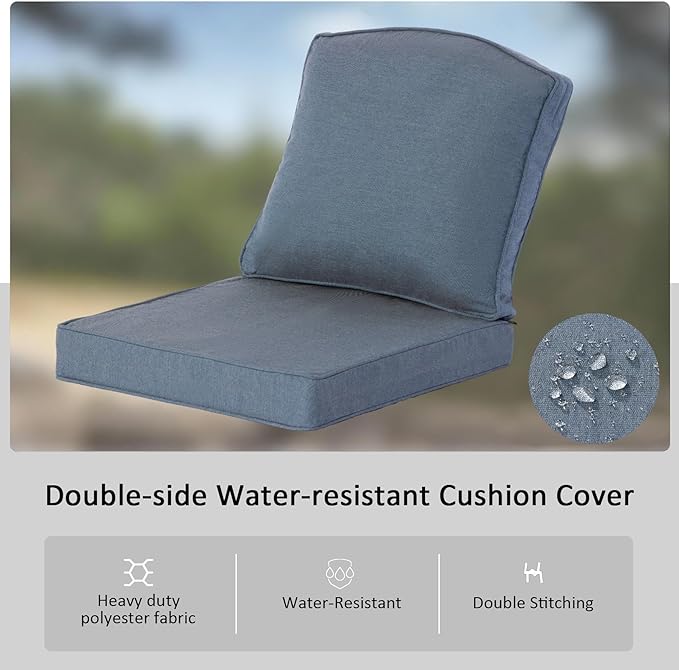 20"x21.5" Outdoor Deep Seat Patio Cushions Set of 1, Water-Resistant UV Resistant Weather Resistant with YKK Zippers,Sunbrella Spectrum Denim