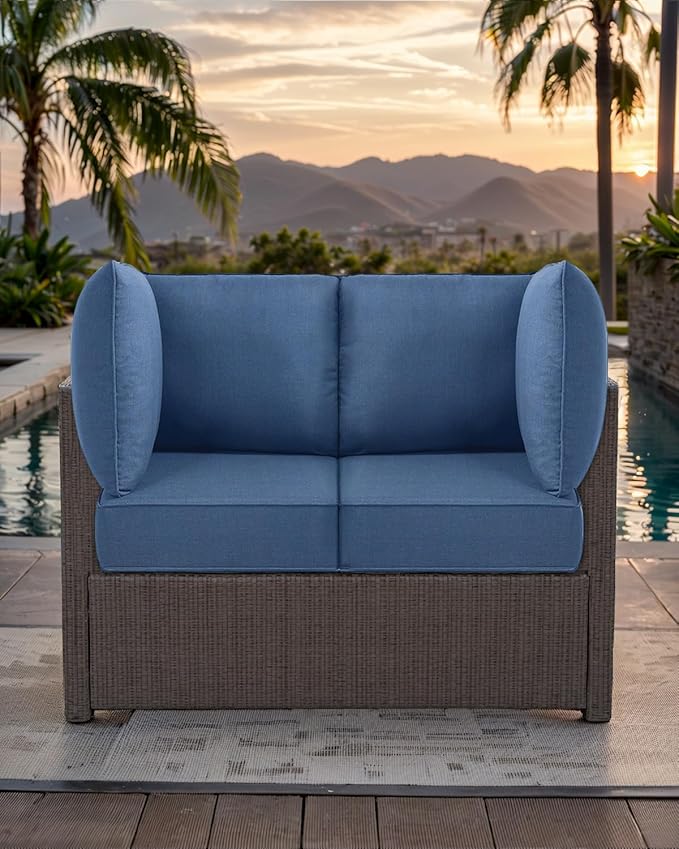 Luxury 24x24x6 Outdoor Corner Cushion 1 Set - Water-Repellent 3-Piece Cushion Set with Zipper for Outside Wicker Sofa Loveseat Chair Sectional Patio Conversation Sets - Navy Blue/Classic