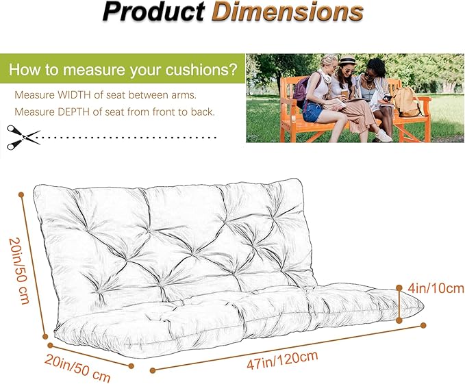 2-3 Seat Swing Replacement Cushion, Outdoor Bench Cushions with Backrest Thicken 4", Patio Furniture Garden Porch Loveseat Glider Pad Anti-Fading Waterproof (Hawaiian Flower, 40x47in)