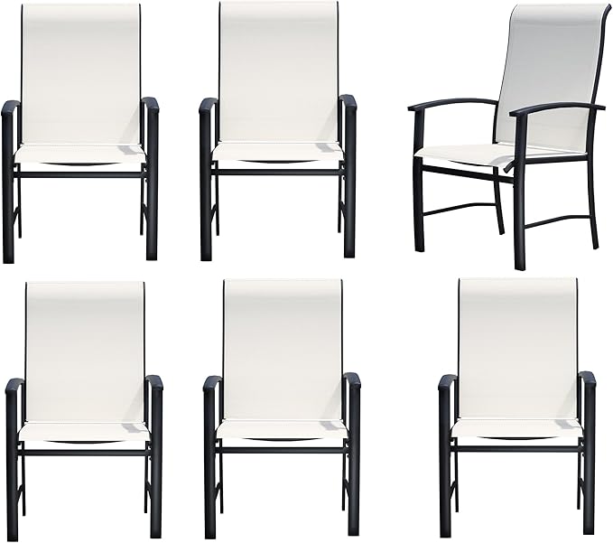 Outdoor Dining Chairs Set of 6, Patio Chairs with Metal Frame & Textilene Fabric, Perfect for Patio Garden Deck