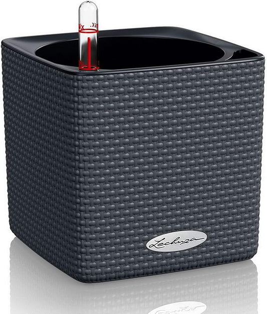 Lechuza 13384 Cube Color 14 Self-Watering Planter for Indoor and Outdoor Use, 6" x 6" x5", Slate
