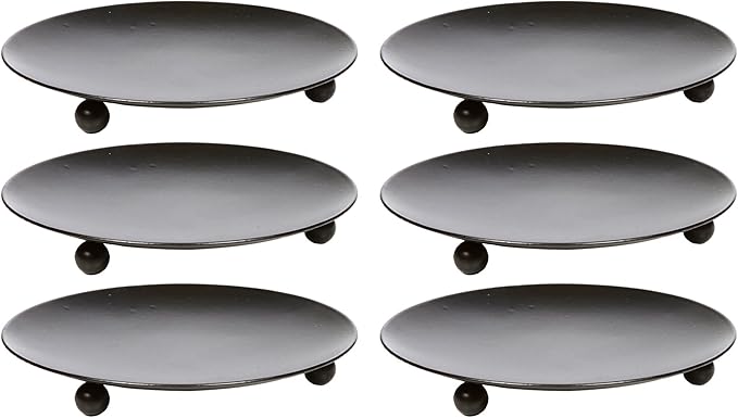 Hosley Set of 6 Black Iron Pillar Candle Holder Plates – 4.75" Inch Diameter- Decorative Round Trays for Pillar Candles – Ideal for Weddings, Special Occasions, Home Décor, and Pedestal Displays