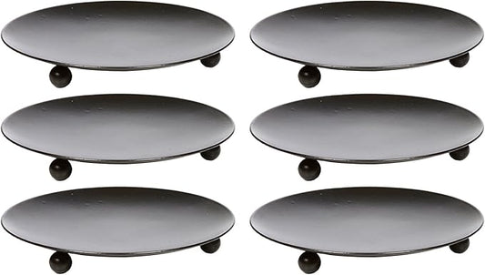 Hosley Set of 6 Black Iron Pillar Candle Holder Plates – 4.75" Inch Diameter- Decorative Round Trays for Pillar Candles – Ideal for Weddings, Special Occasions, Home Décor, and Pedestal Displays